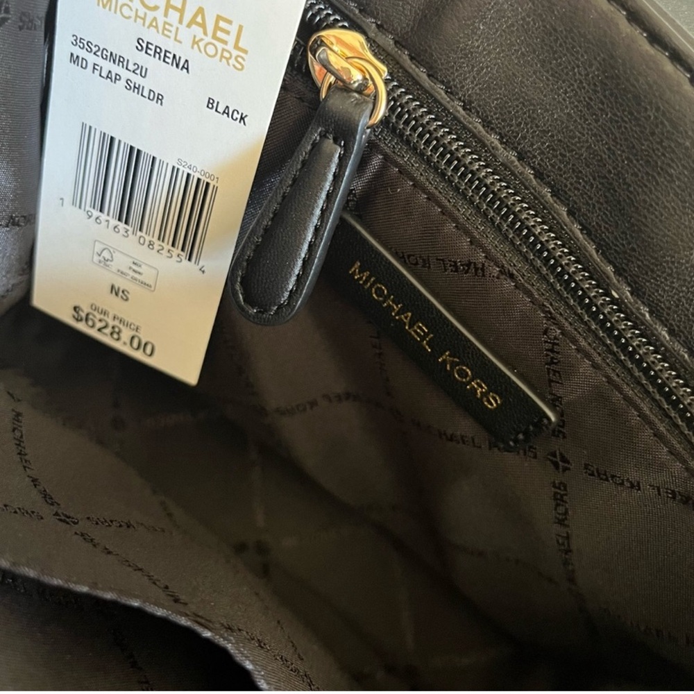 MICHAEL KORS SERENA MEDIUM FLAP SHOULDER CROSSBODY BLACK - Picture 7 of 11